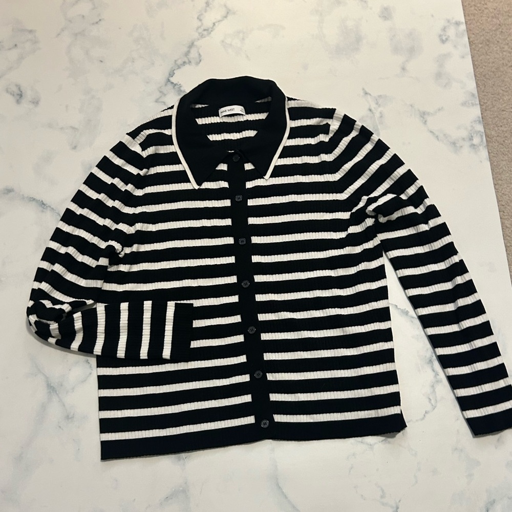 Nine West Black and White Striped Cardigan